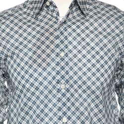 Pre Owned Gucci Blue Dupplin Checked Cotton Front Button Fitted Shirt M