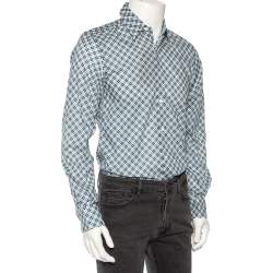Pre Owned Gucci Blue Dupplin Checked Cotton Front Button Fitted Shirt M