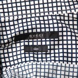 Pre Owned Gucci Blue Logo Checked Cotton Slim Fit Shirt M 