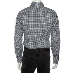 Pre Owned Gucci Blue Logo Checked Cotton Slim Fit Shirt M 
