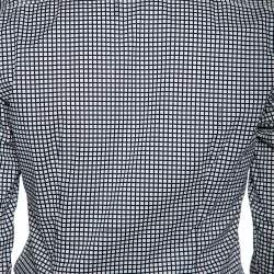 Pre Owned Gucci Blue Logo Checked Cotton Slim Fit Shirt M 