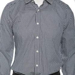Pre Owned Gucci Blue Logo Checked Cotton Slim Fit Shirt M 