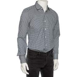 Pre Owned Gucci Blue Logo Checked Cotton Slim Fit Shirt M 