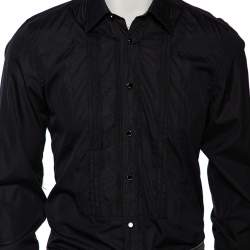 Pre Owned قميص غوتشي توكسيدو قطن أسود تفاصيل دبوس ثنية مقاس متوسط - ميديوم 