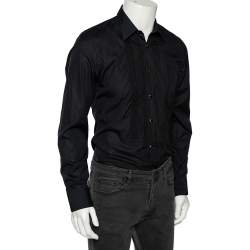 Pre Owned قميص غوتشي توكسيدو قطن أسود تفاصيل دبوس ثنية مقاس متوسط - ميديوم 