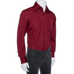 Gucci Maroon Cotton Button Front Shirt M