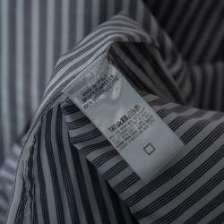 Pre Owned Gucci Grey Striped Cotton Pocket Logo Detail Button Front Shirt M