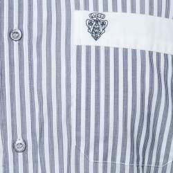 Pre Owned Gucci Grey Striped Cotton Pocket Logo Detail Button Front Shirt M