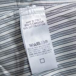 Pre Owned Gucci Grey Striped Cotton Contrast Collar and Cuff Detail Shirt M