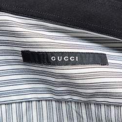 Pre Owned Gucci Grey Striped Cotton Contrast Collar and Cuff Detail Shirt M
