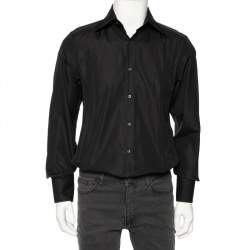 Pre Owned Gucci Black Cotton Jacquard Logo Detail Fitted Shirt M