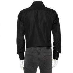 Pre Owned Gucci Black Cotton Jacquard Logo Detail Fitted Shirt M