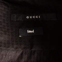 Pre Owned Gucci Black Cotton Jacquard Logo Detail Fitted Shirt M