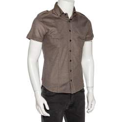 Pre Owned Gucci Brown Cotton Pique Safari Short Sleeve Shirt M 