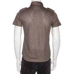 Pre Owned Gucci Brown Cotton Pique Safari Short Sleeve Shirt M 