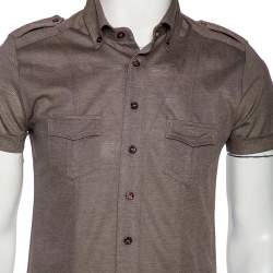 Pre Owned Gucci Brown Cotton Pique Safari Short Sleeve Shirt M 