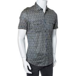 Gucci Multicolored Geometric Print Jersey Short Sleeve Skinny Fit Shirt L 