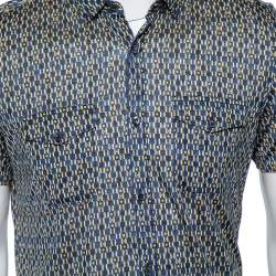 Gucci Multicolored Geometric Print Jersey Short Sleeve Skinny Fit Shirt L 