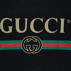 Gucci Black Logo Print Washed Cotton Distressed Effect Oversized T-Shirt S