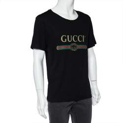 Gucci Black Logo Print Washed Cotton Distressed Effect Oversized T-Shirt S