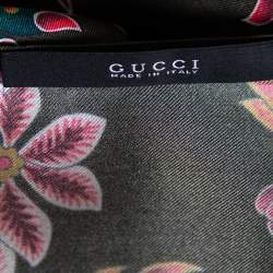 Gucci Olive Green Floral Printed Silk Frayed Hem Detailed T-Shirt L 