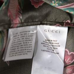 Gucci Olive Green Floral Printed Silk Frayed Hem Detailed T-Shirt L 