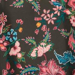 Gucci Olive Green Floral Printed Silk Frayed Hem Detailed T-Shirt L 