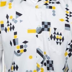 مملوكة مسبقًا Gucci White Geometric Print Cotton Button Front Short Sleeve Shirt L