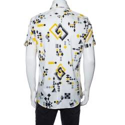 مملوكة مسبقًا Gucci White Geometric Print Cotton Button Front Short Sleeve Shirt L