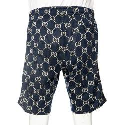 Pre Owned شورت غوتشي جيرسيه جاكار جي جي أزرق كحلي نمط ويب مقاس كبير - لارج