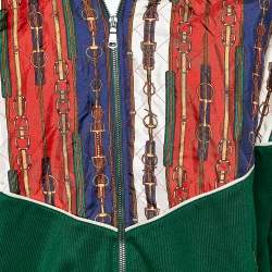 Gucci Green Belt Printed Silk & Jersey Technical Jacket L