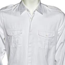 Gucci White Cotton Contrast Trim Button Front Skinny Shirt L