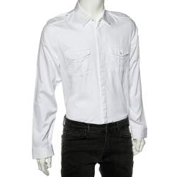 Gucci White Cotton Contrast Trim Button Front Skinny Shirt L