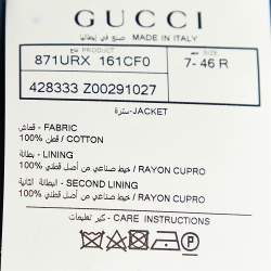 Gucci Midnight Blue Corduroy Bee Embroidered Lapel Tailored Blazer S