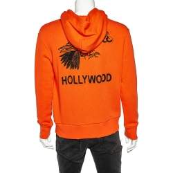 Pre Owned Gucci Orange Cotton Hollywood Embroidered Hoodie XS
