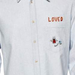 Pre Owned قميص غوتشي قطن أزرق مطرز جيب مزين أزرار أمامية مقاس كبير جدًا جدًا - إكس إكس لارج