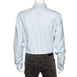 Pre Owned قميص غوتشي قطن أزرق مطرز جيب مزين أزرار أمامية مقاس كبير جدًا جدًا - إكس إكس لارج