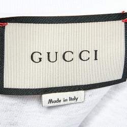 مملوكة مسبقًا تي شيرت غوتشي قطن مطبوع بالشعار أبيض نمط ممزق مقاس متوسط - ميديوم