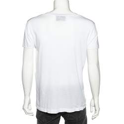 مملوكة مسبقًا تي شيرت غوتشي قطن مطبوع بالشعار أبيض نمط ممزق مقاس متوسط - ميديوم