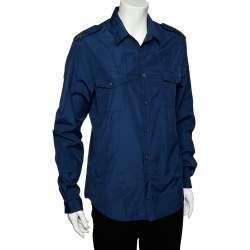 Gucci Navy Blue Cotton Bee Applique Detail Duke Shirt M
