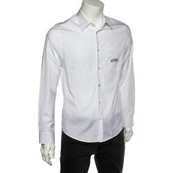مملوكة مسبقًا Gucci White Cotton L'Aveugle Par Amour Embroidered Duke Shirt M