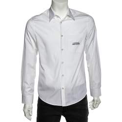 مملوكة مسبقًا Gucci White Cotton L'Aveugle Par Amour Embroidered Duke Shirt M