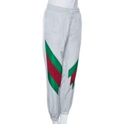 Gucci Light Grey Synthetic Diagonal Web Stripe Detailed Joggers XS