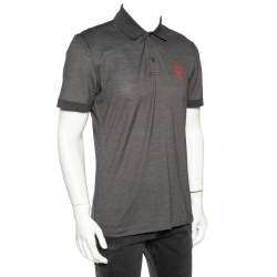 Pre Owned تي شيرت بولو غوتشي قطن رصاصي بيكية مطبوع شارة شعار الماركة م�قاس كبير (لارج)