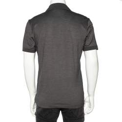 Pre Owned تي شيرت بولو غوتشي قطن رصاصي بيكية مطبوع شارة شعار الماركة مقاس كبير (لارج)