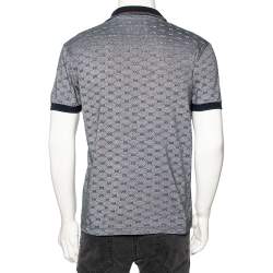 مملوكة مسبقًا Gucci Navy Blue and White Monogram Jacquard Knit Polo T-Shirt XL