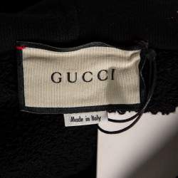 Pre Owned هودي غوتشي قطن أسود نمط ممزق بالشعار مقاس متوسط - ميديوم