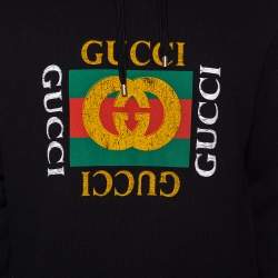 Pre Owned هودي غوتشي قطن أسود نمط ممزق بالشعار مقاس متوسط - ميديوم