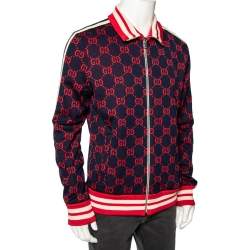 Pre Owned جاكيت غوتشي جي جي جاكار أزرق كحلي قطن مضلع مقاس كبير جدًا - إكس لارج