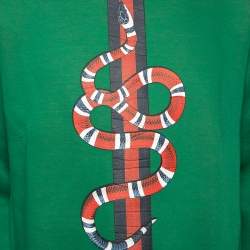 Pre Owned Gucci Green Neoprene Snake Print Contrast Knit Trim Sweater M